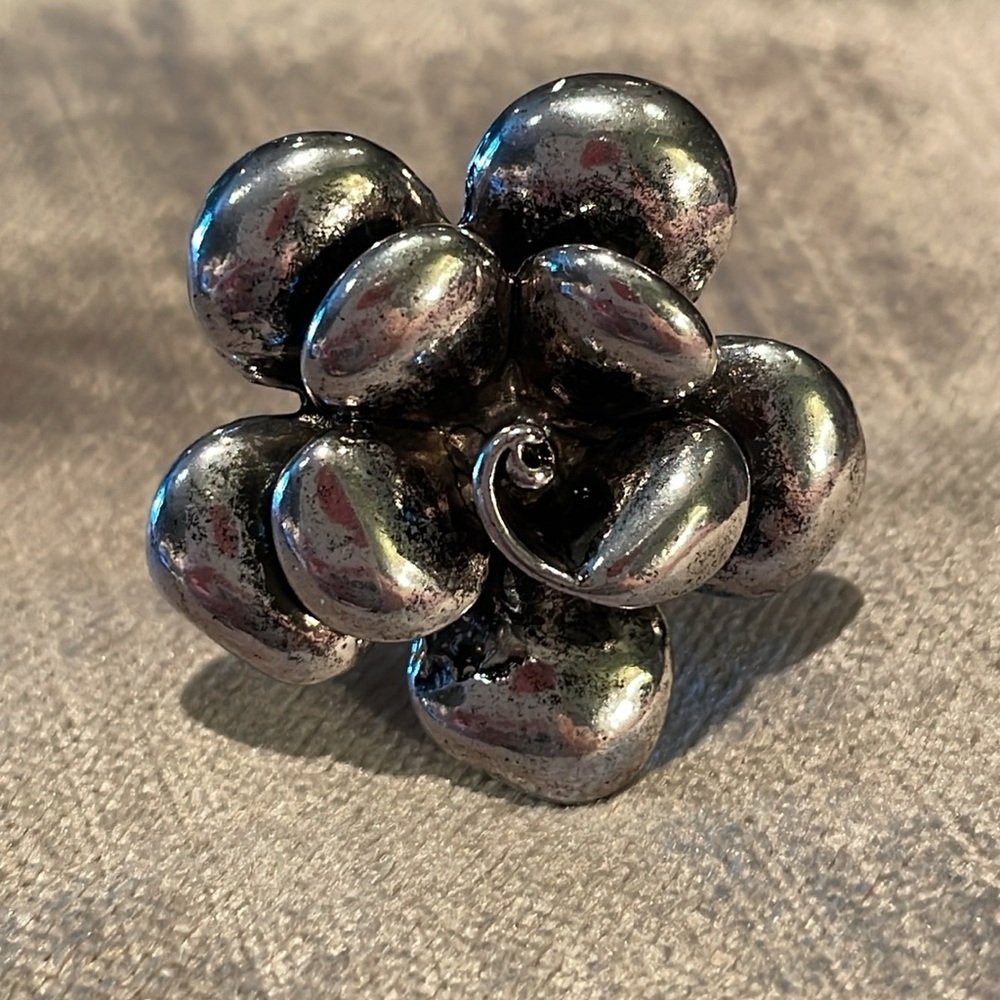 Silver Flower Pedal Statement Ring Size 7.5-8 Adjustable